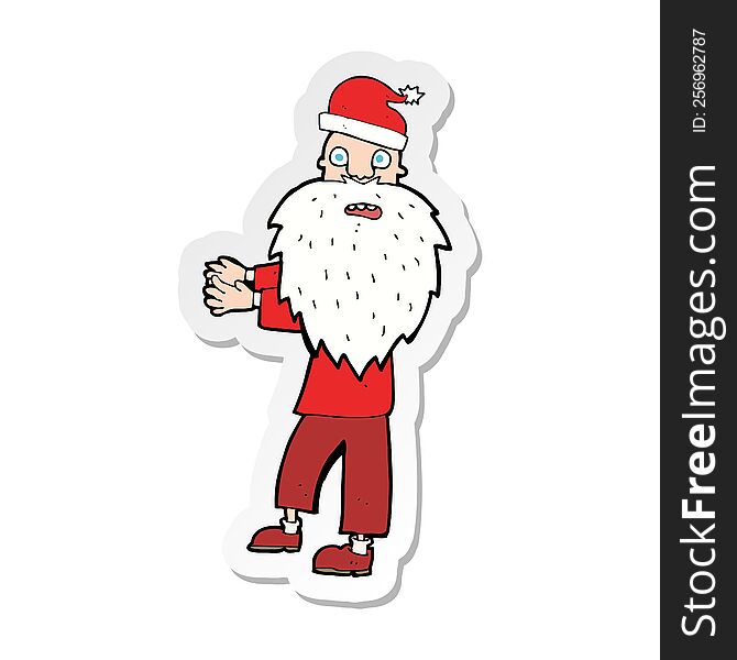 sticker of a cartoon man in santa hat