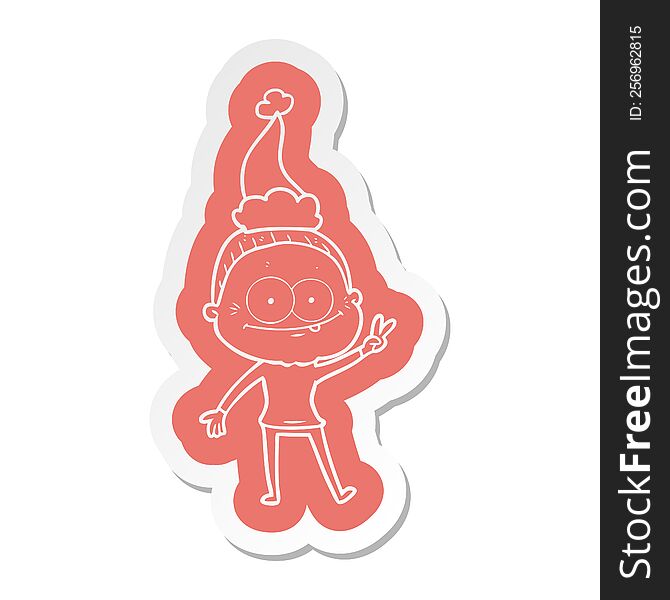 quirky cartoon  sticker of a happy old woman wearing santa hat