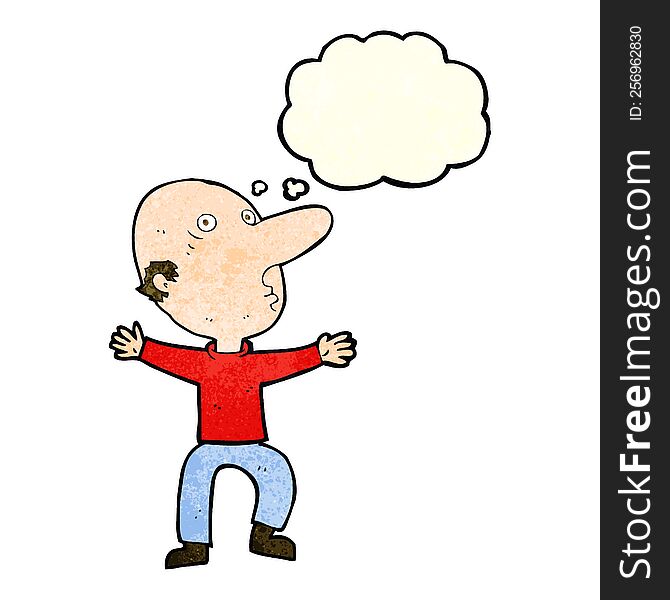 cartoon worried middle aged man with thought bubble