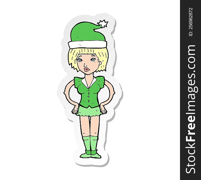 sticker of a cartoon woman in christmas elf outfit