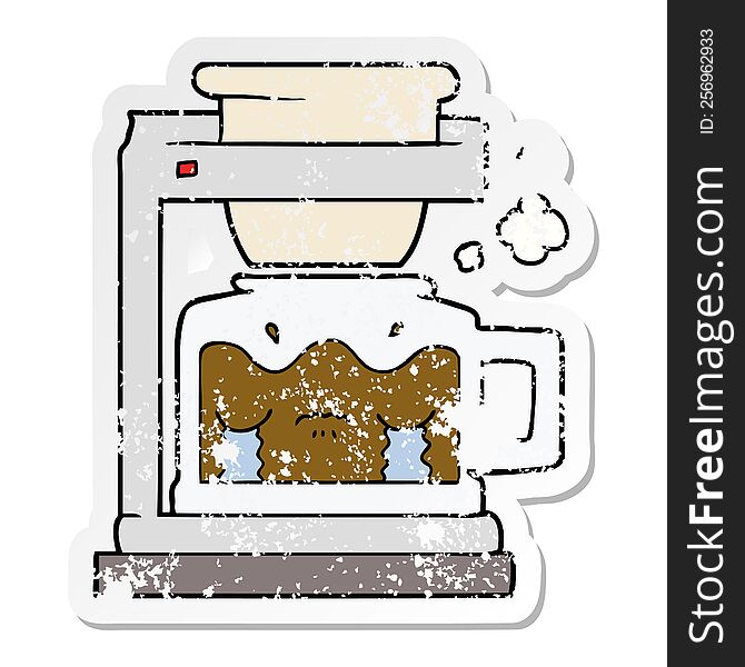 distressed sticker of a cartoon crying filter coffee machine