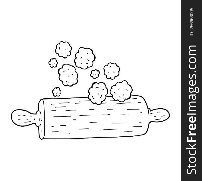 freehand drawn black and white cartoon rolling pin