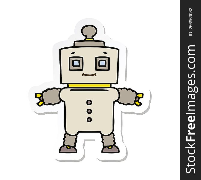 Sticker Of A Quirky Hand Drawn Cartoon Robot