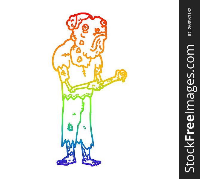 Rainbow Gradient Line Drawing Cartoon Zombie
