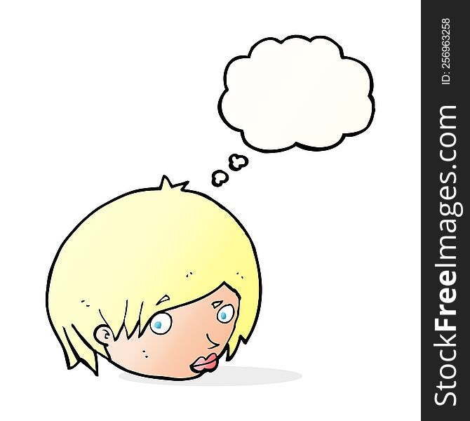 Cartoon Female Face With Raised Eyebrow With Thought Bubble