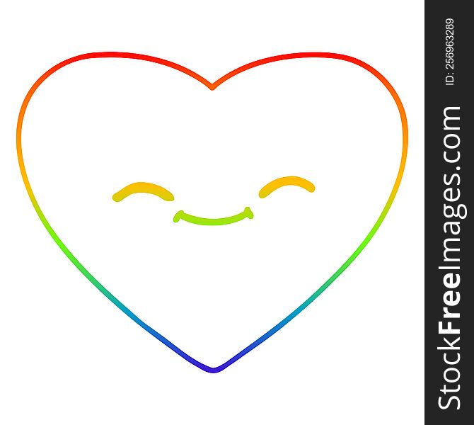 rainbow gradient line drawing of a cartoon happy love heart