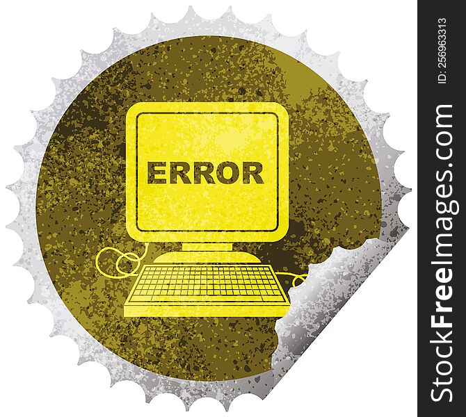 computer error vector illustration circular peeling sticker. computer error vector illustration circular peeling sticker