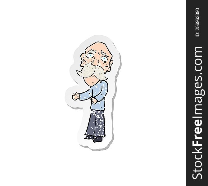 retro distressed sticker of a cartoon lonely old man