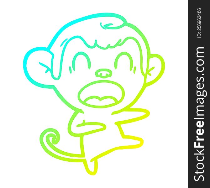 Cold Gradient Line Drawing Shouting Cartoon Monkey Dancing