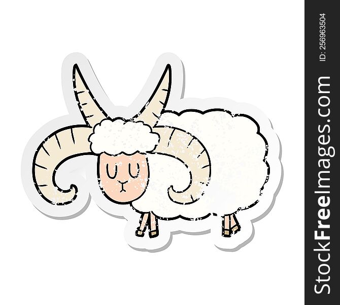 Distressed Sticker Of A Cartoon Long Horned Ram