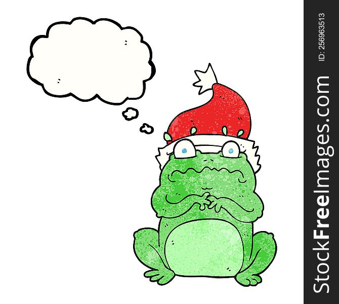 Thought Bubble Textured Cartoon Frog In Christmas Hat