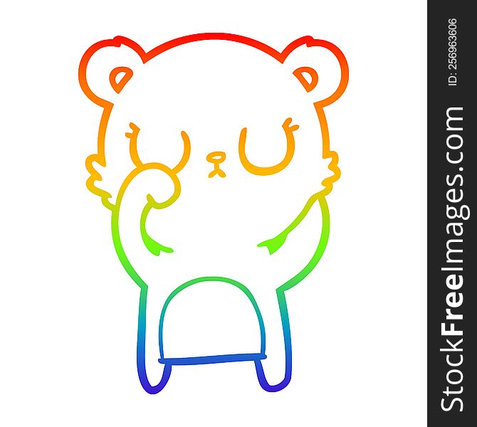 rainbow gradient line drawing of a peaceful cartoon bear