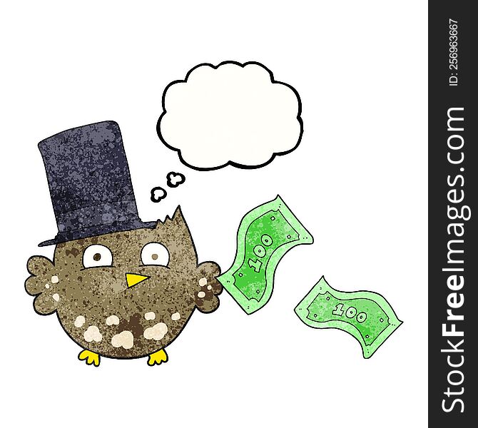 Thought Bubble Textured Cartoon Wealthy Little Owl With Top Hat
