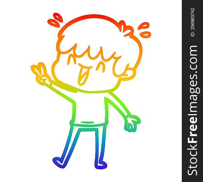 Rainbow Gradient Line Drawing Cartoon Laughing Boy