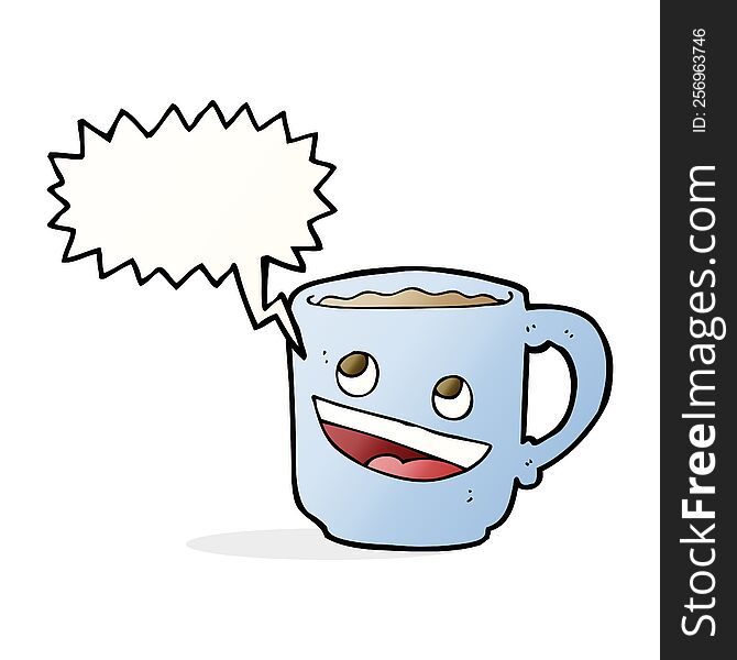 cartoon coffee mug with speech bubble