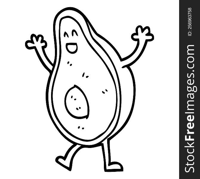 Line Drawing Cartoon Dancing Avocado