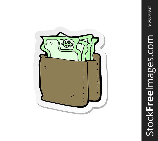 sticker of a cartoon wallet full of cash