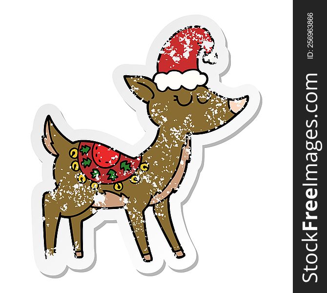 distressed sticker of a cartoon reindeer