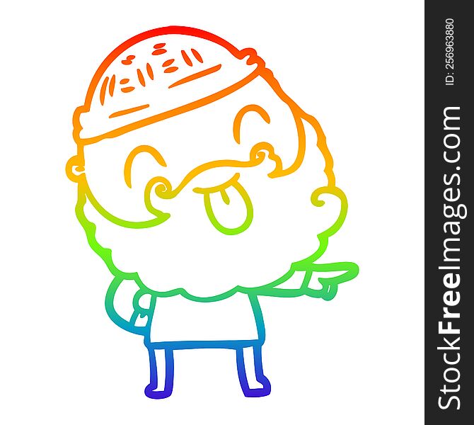 Rainbow Gradient Line Drawing Man With Beard Sticking Out Tongue