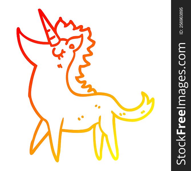 Warm Gradient Line Drawing Cartoon Unicorn