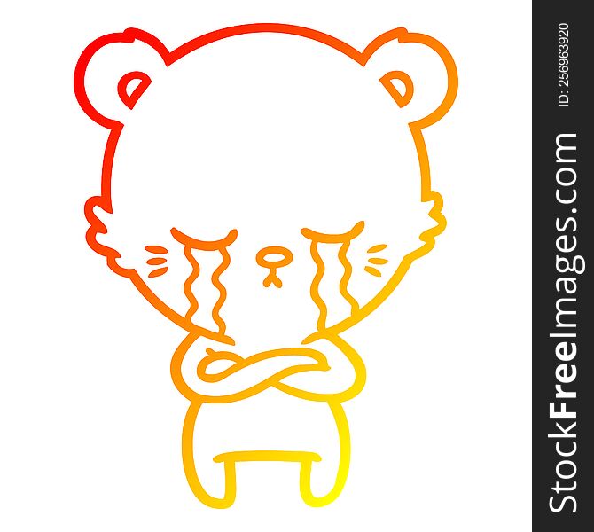 warm gradient line drawing crying cartoon bear with folded arms