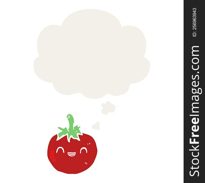 Cute Cartoon Tomato And Thought Bubble In Retro Style