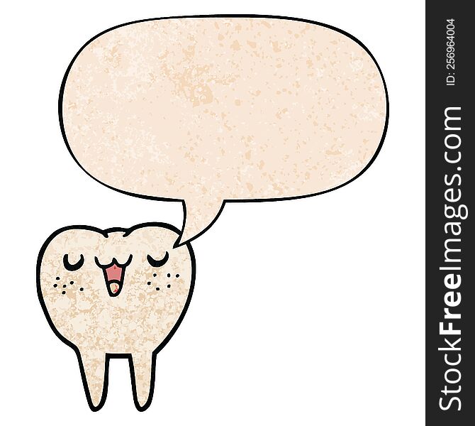 Cartoon Tooth And Speech Bubble In Retro Texture Style