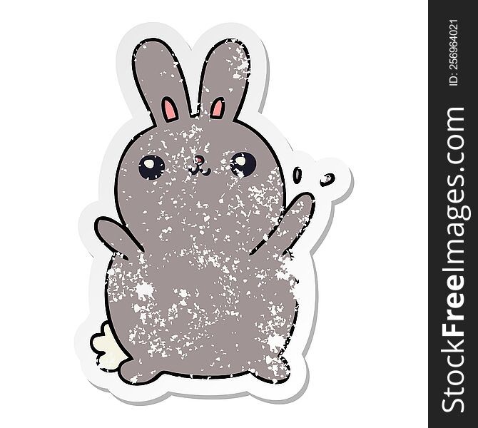 Distressed Sticker Of A Quirky Hand Drawn Cartoon Rabbit