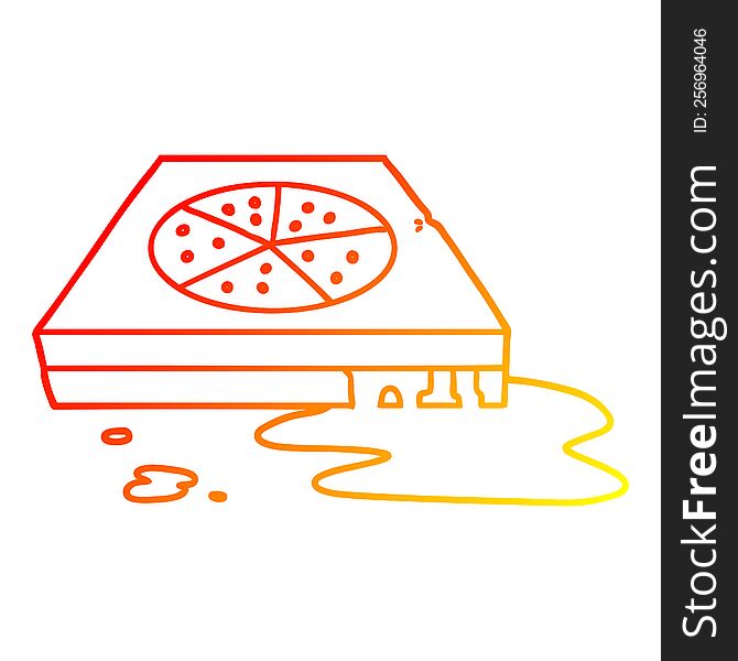 warm gradient line drawing of a cartoon greasy pizza