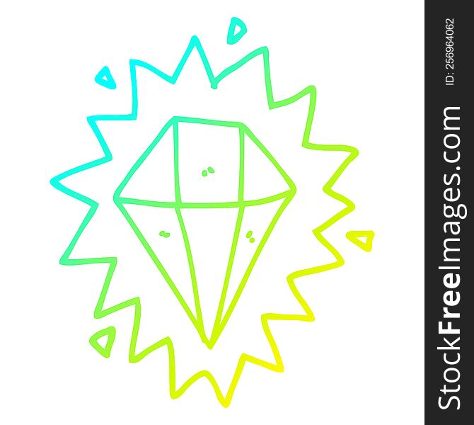 Cold Gradient Line Drawing Cartoon Diamond