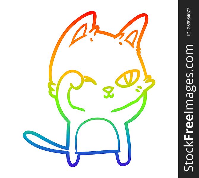 rainbow gradient line drawing of a cartoon cat rubbing eye