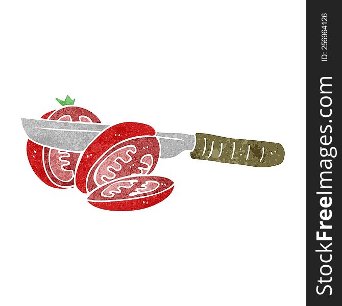 retro cartoon knife slicing a tomato