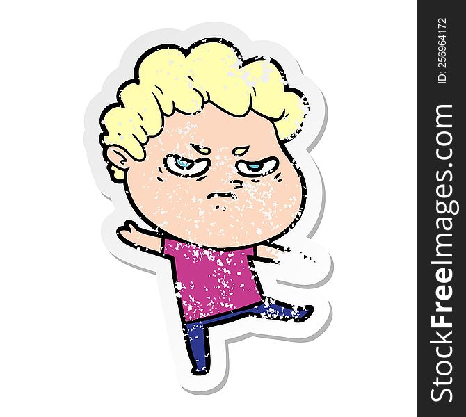 Distressed Sticker Of A Cartoon Angry Man