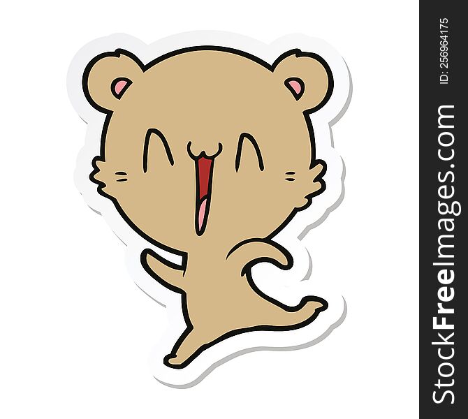 Sticker Of A Happy Bear Running Cartoon