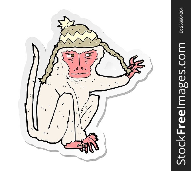 Sticker Of A Cartoon Monkey Wearing Hat