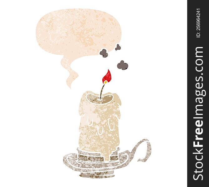 Cartoon Spooky Candle And Speech Bubble In Retro Textured Style