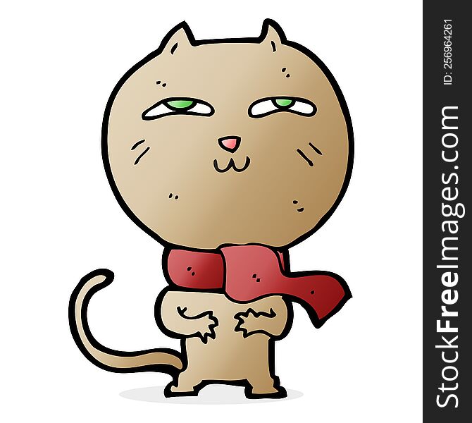 Cartoon Funny Cat Wearing Scarf