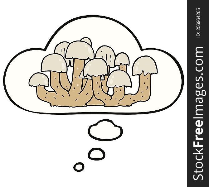 cartoon mushroom with thought bubble. cartoon mushroom with thought bubble