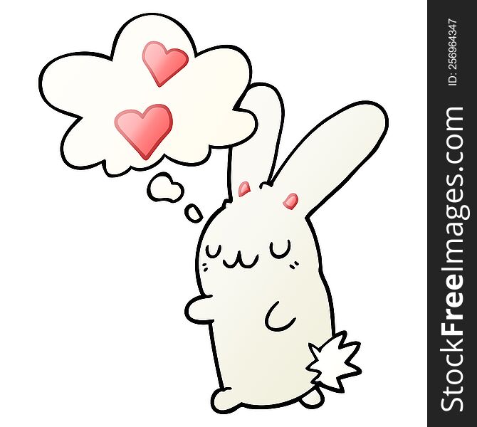 cartoon rabbit in love with thought bubble in smooth gradient style