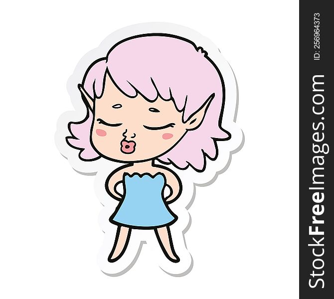 sticker of a pretty cartoon elf girl