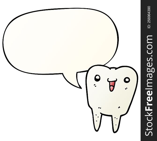cartoon tooth with speech bubble in smooth gradient style