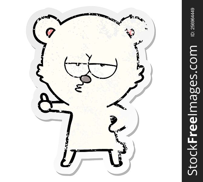 Distressed Sticker Of A Bored Polar Bear Cartoon Giving Thumbs Up Sign