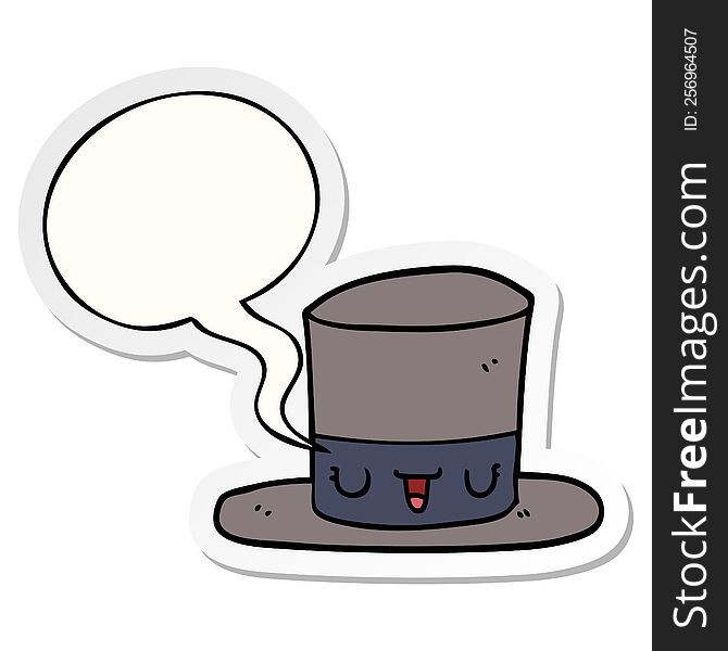 Cartoon Top Hat And Speech Bubble Sticker