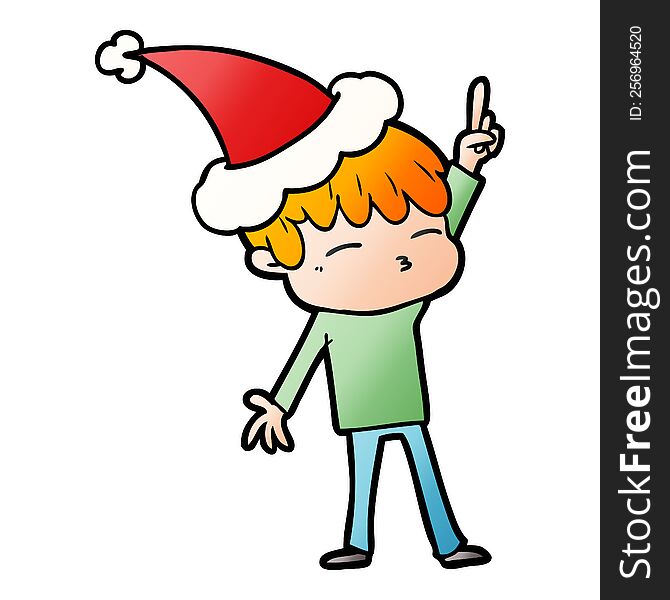 Gradient Cartoon Of A Curious Boy Wearing Santa Hat