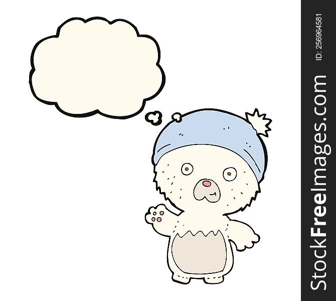 Cartoon Cute Teddy Bear In Hat With Thought Bubble