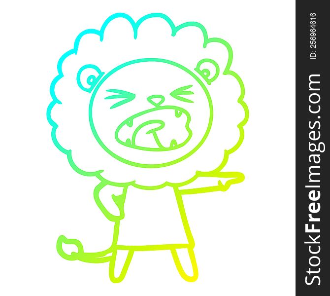 Cold Gradient Line Drawing Cartoon Angry Lion In Dress