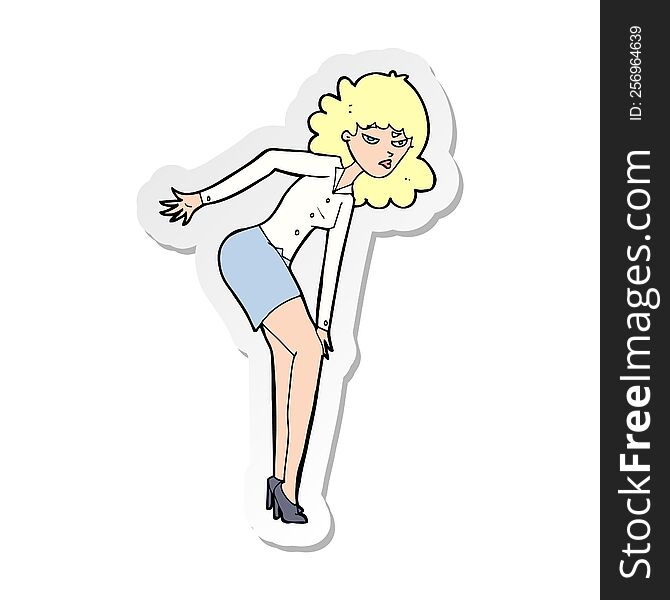 sticker of a cartoon annoyed woman rubbing knee