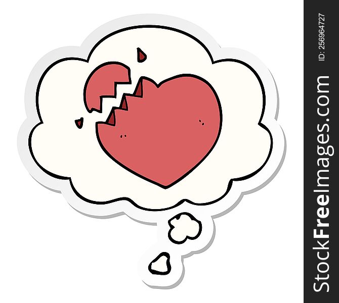 cartoon broken heart with thought bubble as a printed sticker