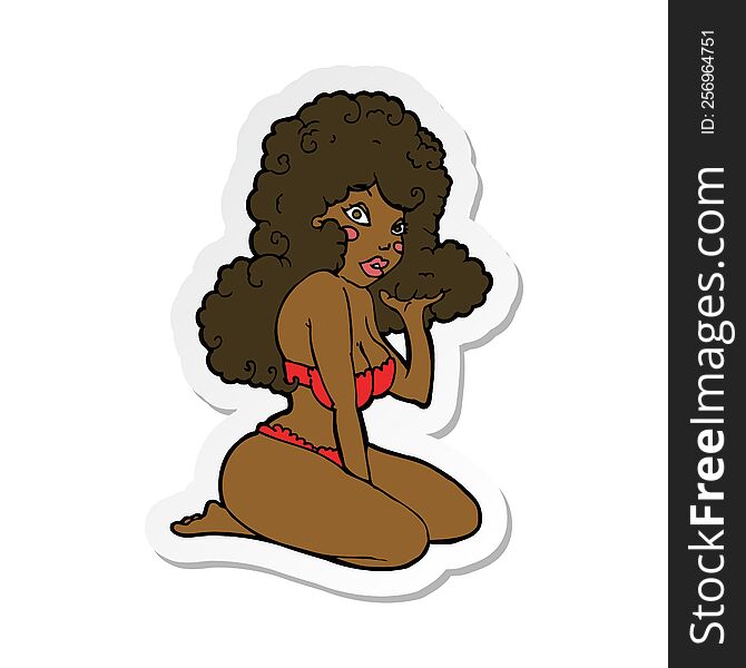 Sticker Of A Cartoon Pin Up Girl