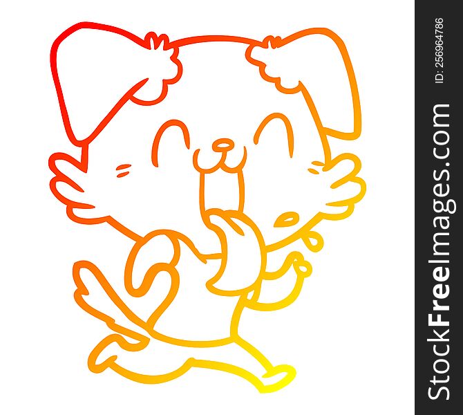 warm gradient line drawing of a cartoon panting dog running